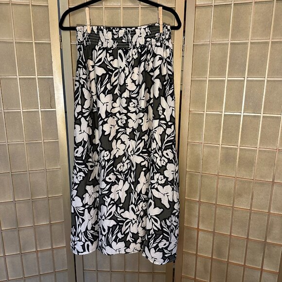 Evereve Carson floral midi skirt with pockets Olive/Black/Cream, Sz M, Excellent - Picture 3 of 8